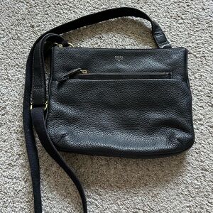 Fossil Pebbled Black Leather Shoulder Bag